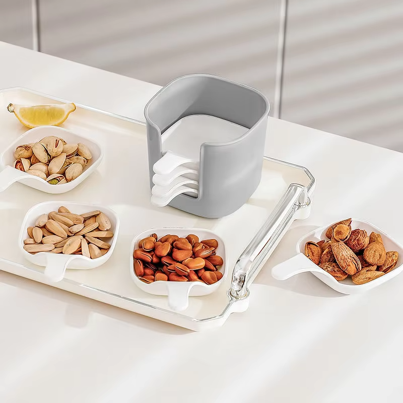 7Pcs Polished Plastic Sauce Dish Set Food Storage Container Steak Sauce Plate Seasoning Dish