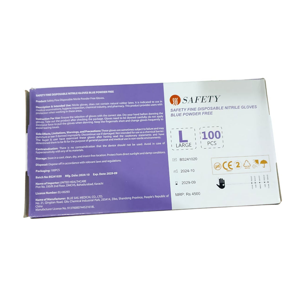 Safety Fine Disposable Nitrile Gloves Powder Free 100 Pcs Box �Durable, Non-Sterile, Latex Free Gloves For Medical, Cleaning, And Industrial Use