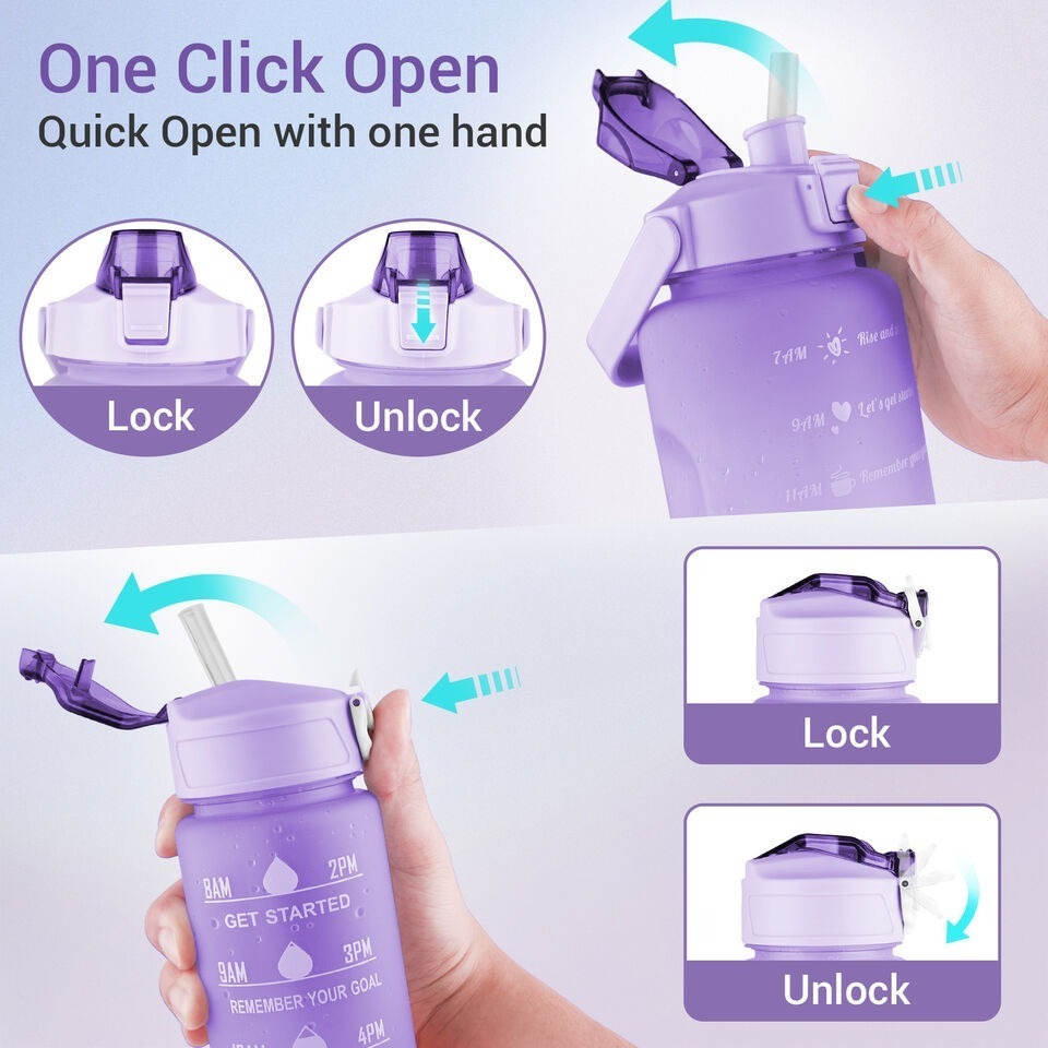 Sports Water Bottles 3 Pcs Set With Leak Proof Flip Top Lid (Random Color)