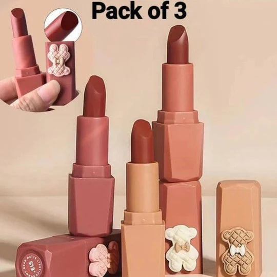 Color Castile Pack of 3 Bear Shape Matte Lipsticks �Long-Lasting, Bold &amp; Vibrant Makeup Essential