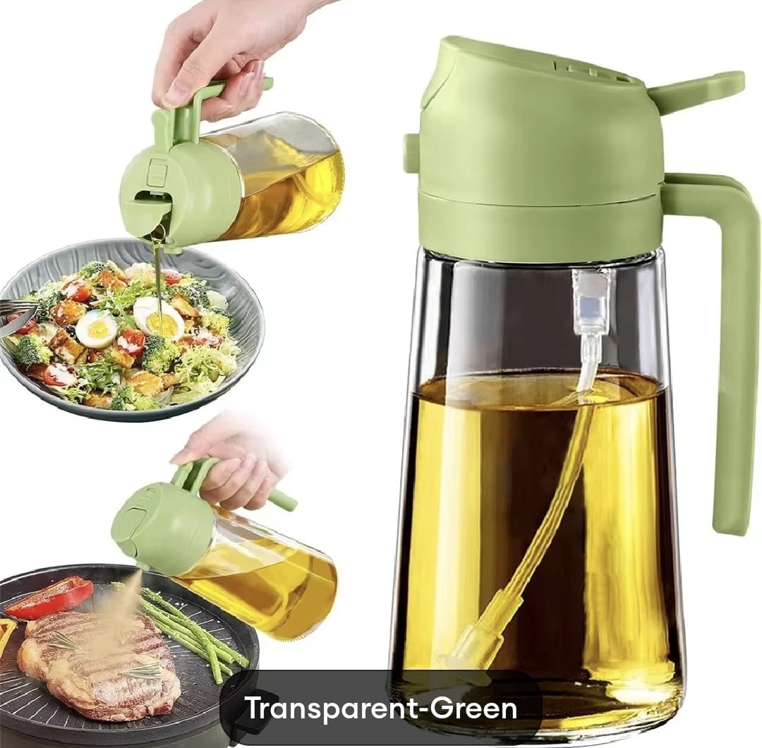 470ml Kitchen Glass Oil Sprayer Bottle | 2-in-1 Olive Oil Dispenser | Transparent Premium Quality ( Random Colour)