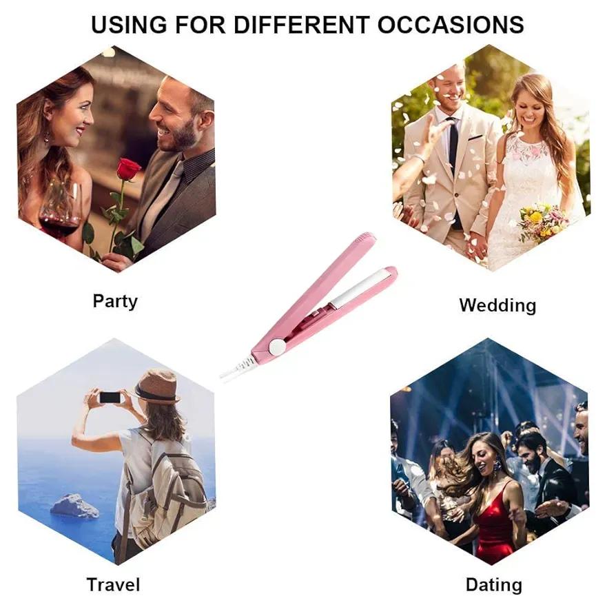 2-in-1 Mini Hair Straightener & Curler �Portable Thermostatic Ceramic Flat Iron for Dry & Wet Hair Styling - Random Color