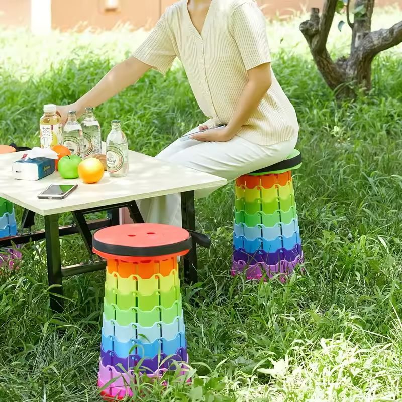 Portable Telescopic Stool Lightweight Collapsible Folding Seat For Camping Fishing Hiking And Outdoor Activities With Adjustable Height (Random Color)
