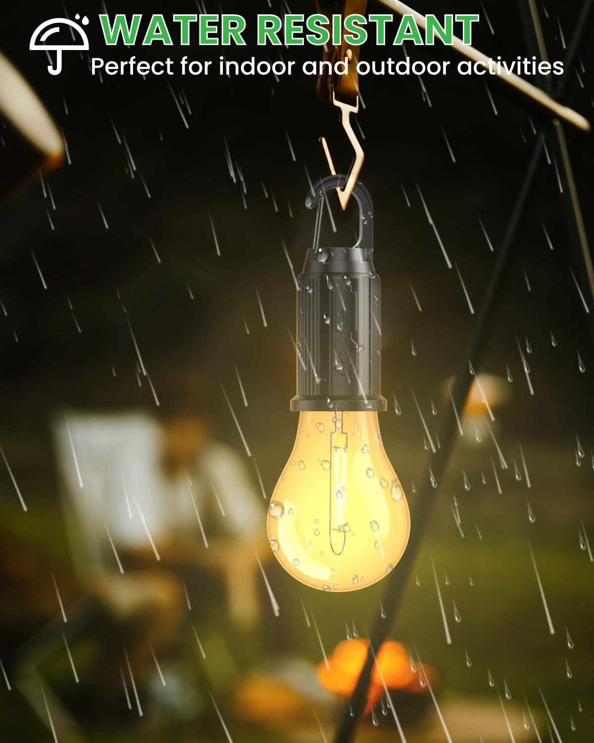 T01 Rechargeable Camping Bulb �3-Gear Vintage LED Emergency Lamp with Carabiner Hook & Type-C Charging