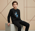 Black Bunny Printed Kids Tracksuit | Winter Fleece Sweatshirt & Trouser Set for Boys & Girls �Warm & Comfy Outfit small