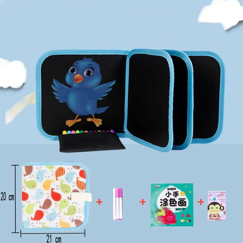 Erasable & Reusable Doodle Magic Blackboard Book with 3 Color Markers �Kids Drawing & Learning Activity Book (Random Color)