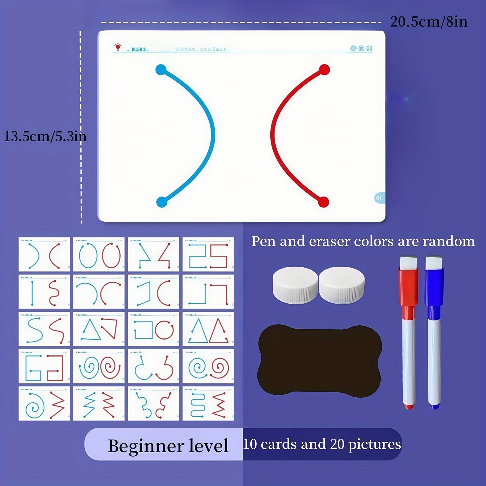 2-in-1 Brain Development Training Kit �Reusable Finger Maze & Pen Control Workbook for Kids & Adults (20 Training Pictures)