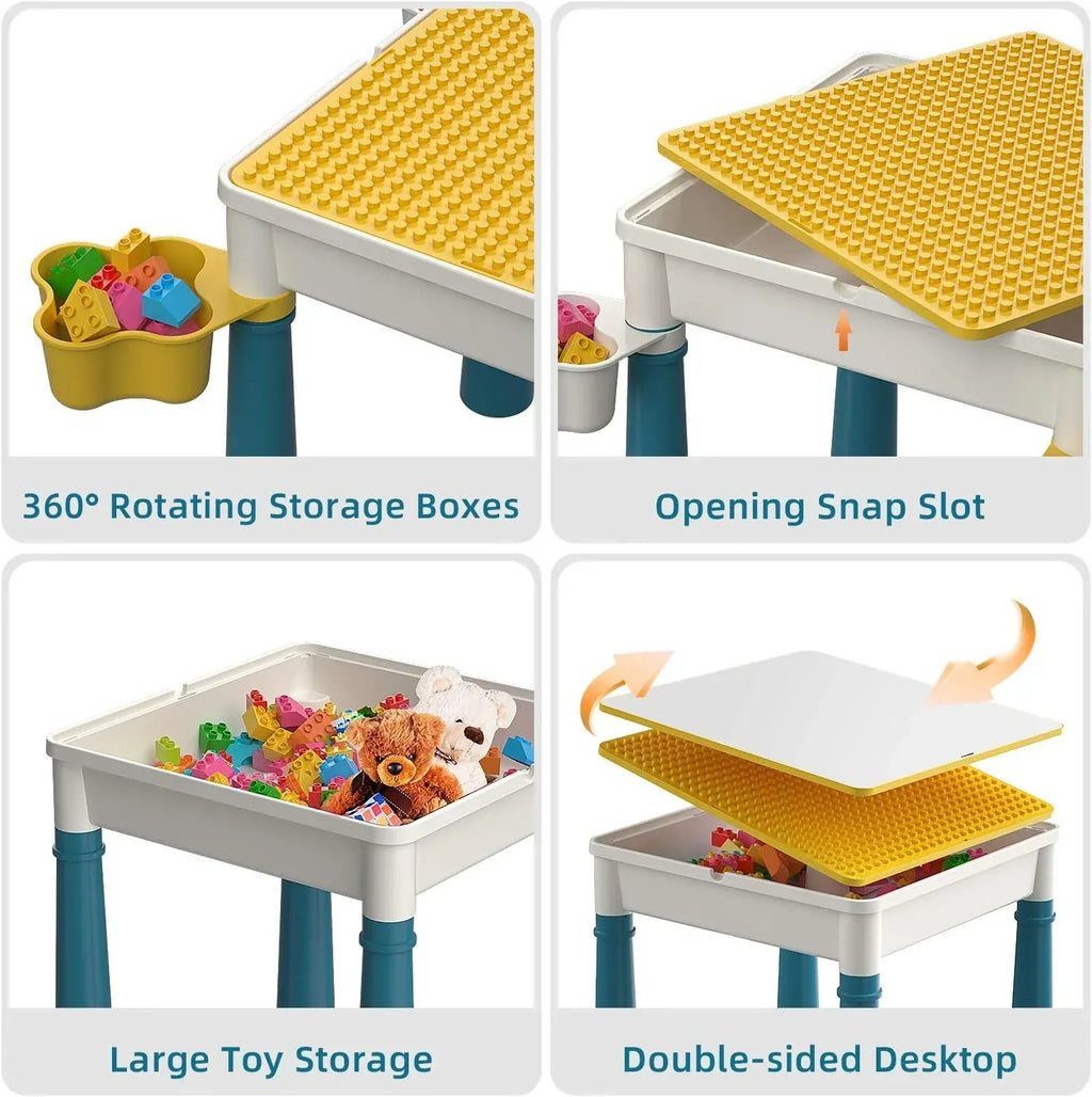 Kids Building Blocks Table With Chair �Multi-Functional Play Set For Creative Learning, Building, Drawing, And Fun Activities