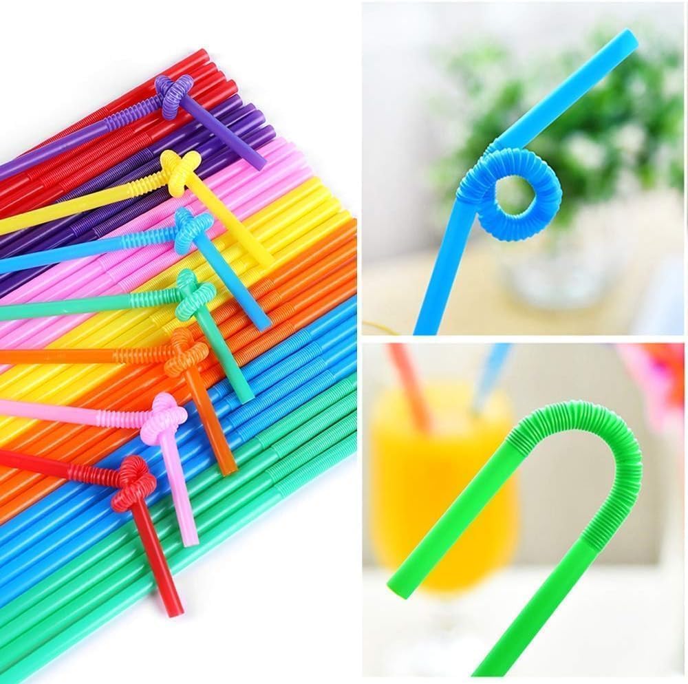 Colorful Flexible Drinking Straws �50 Pcs Disposable Bendy Plastic Straws �Mixed Colors for Parties, Birthdays, Weddings & Events