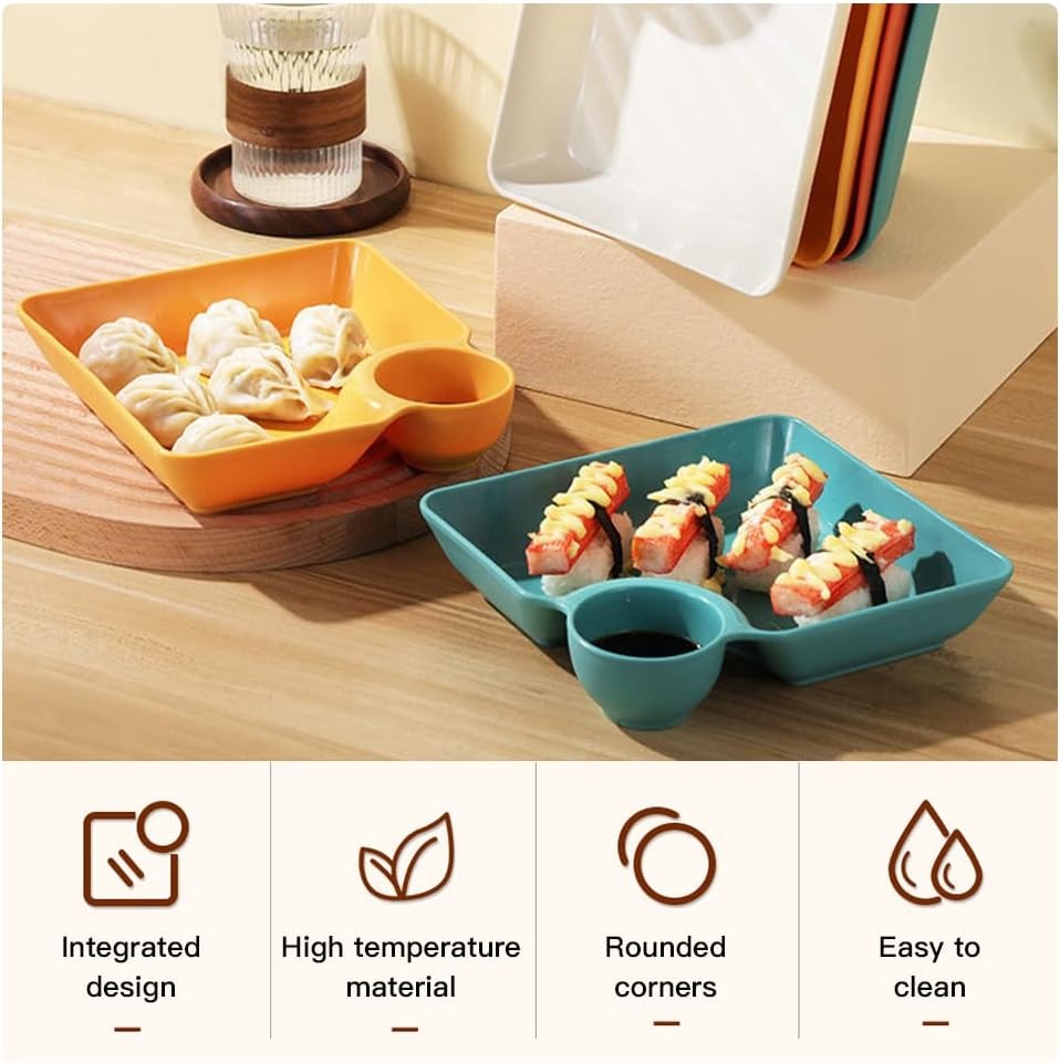 4 Pcs Snack Plate Set | Clear Plastic Dinner Plates, Condiment Containers & Serving Trays | Random Colour