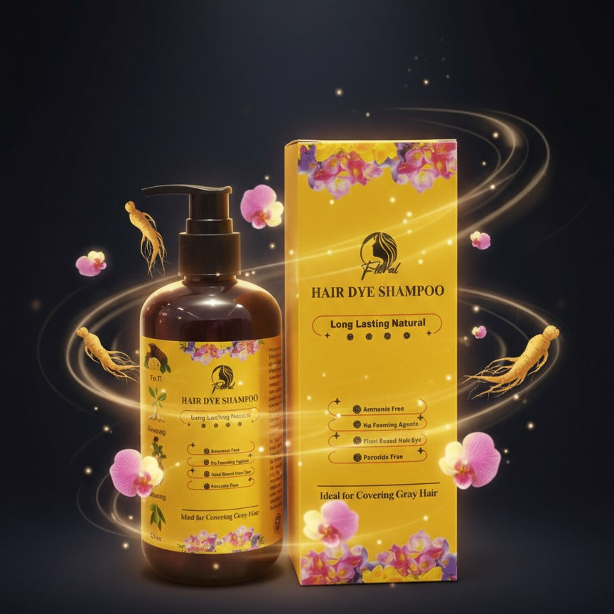 Floral Natural Hair Dye Shampoo | 200ml | Ammonia-Free Herbal Formula | Long-Lasting Gray Coverage