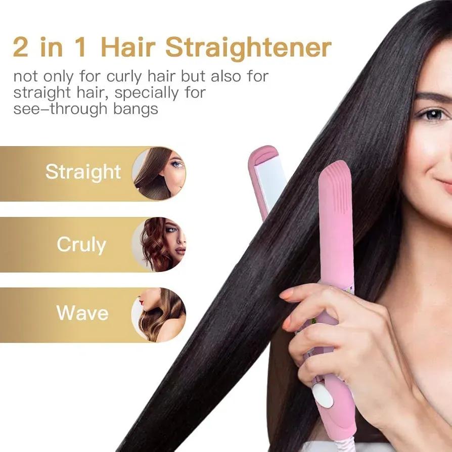 2-in-1 Mini Hair Straightener & Curler �Portable Thermostatic Ceramic Flat Iron for Dry & Wet Hair Styling - Random Color