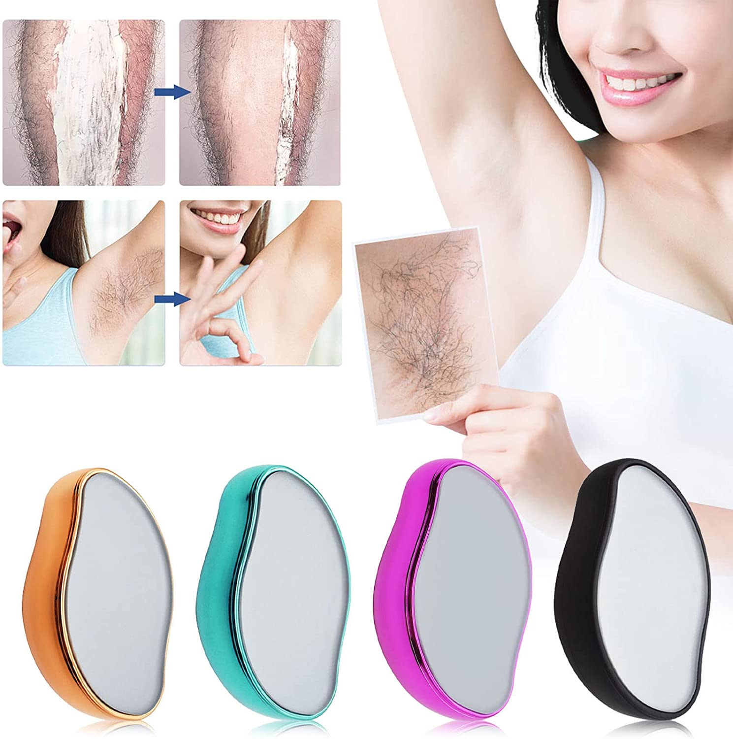 Crystal Hair Eraser �Magic Painless Hair Remover Stone for Men & Women | Reusable Exfoliating Epilator for Legs, Arms & Back | Smooth & Silky Skin (Random Color)