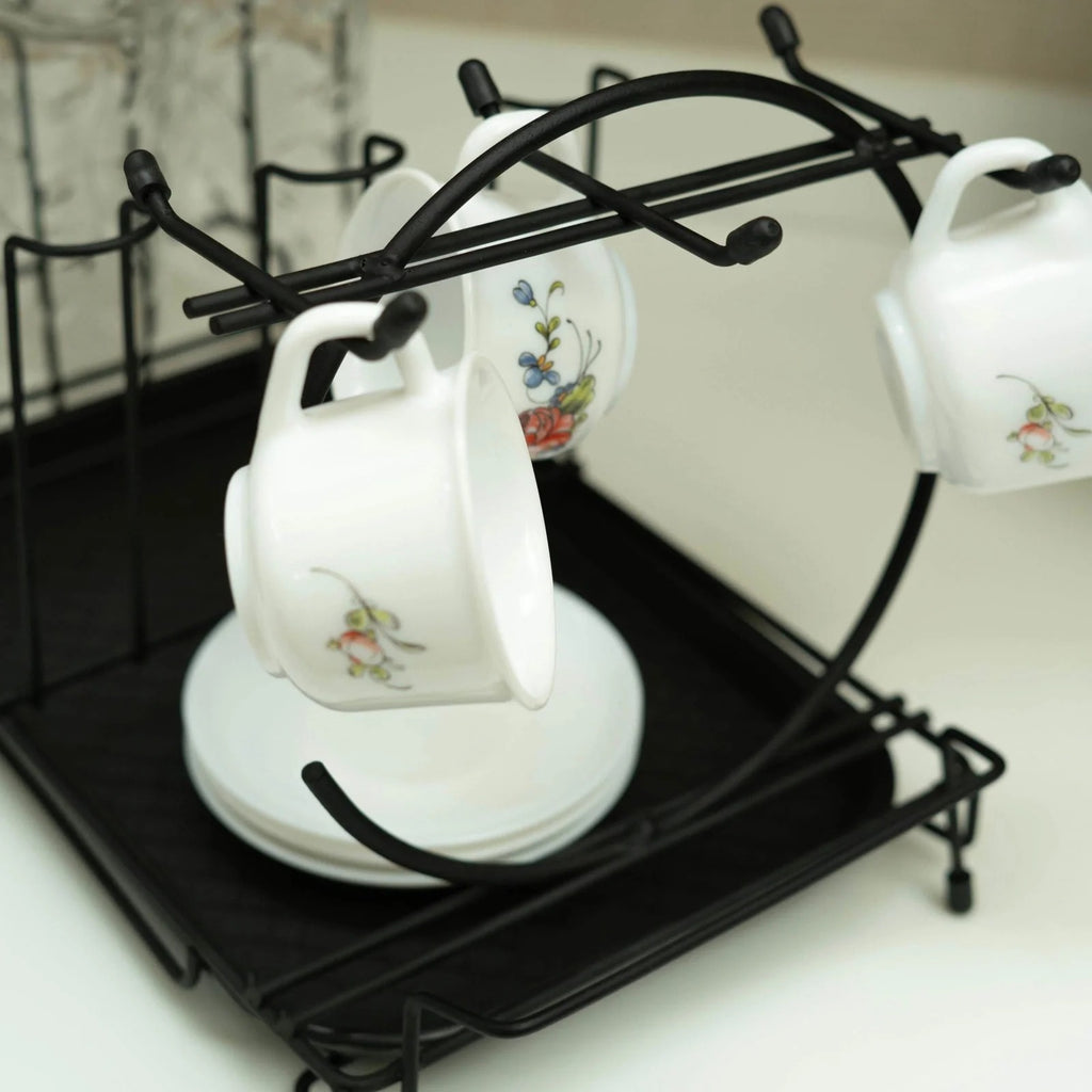 Durable Metal Cup & Glass Stand Rack �Space-Saving Countertop Organizer for Mugs, Cups, Plates & Glasses (Kitchen Drying Holder)