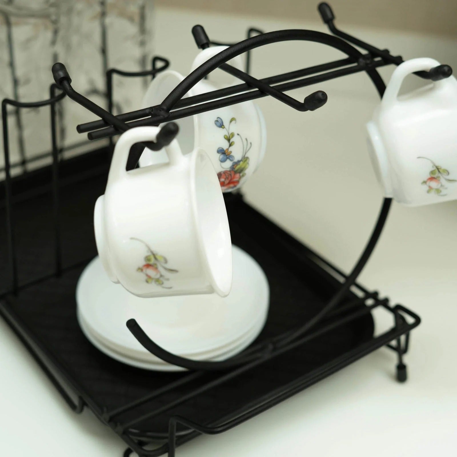 Durable Metal Cup & Glass Stand Rack �Space-Saving Countertop Organizer for Mugs, Cups, Plates & Glasses (Kitchen Drying Holder)