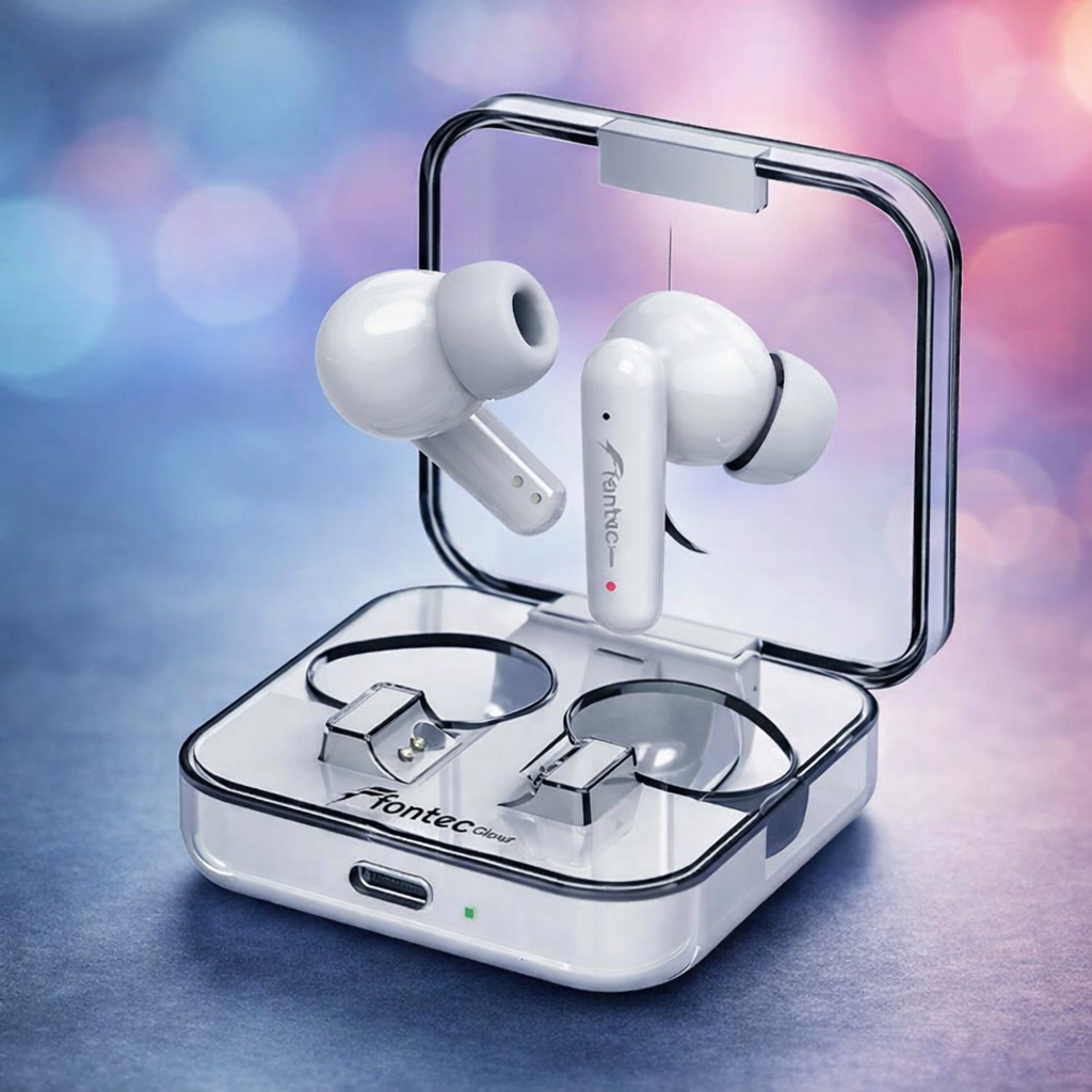 Fontec Glow Wireless Earbuds �Bluetooth 5.3 Gaming Earphones with ENC Noise Cancellation & Transparent Charging Case