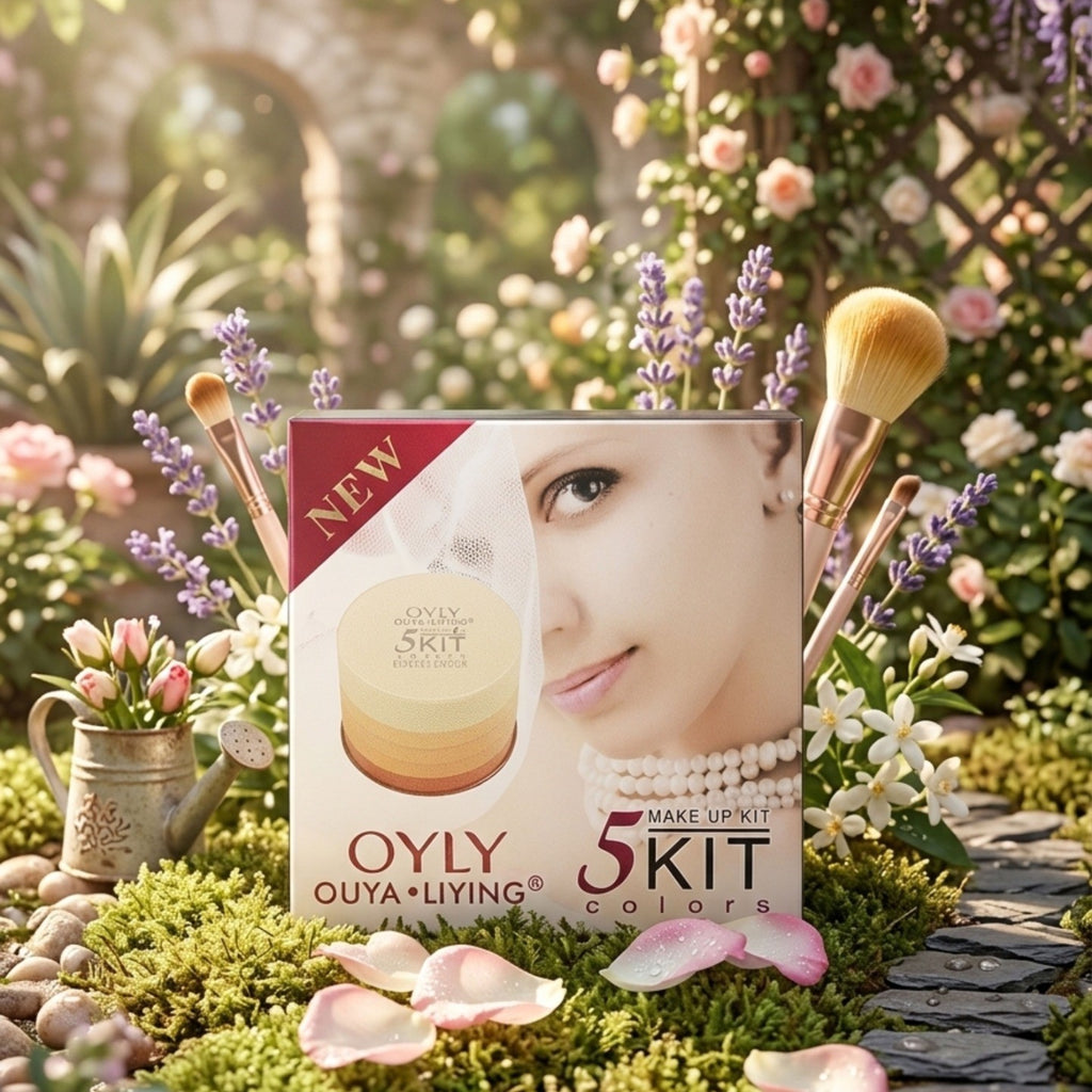 OYLY 5 In 1 Compact Face Powder Kit With 5 Shades Long Lasting Smooth Finish