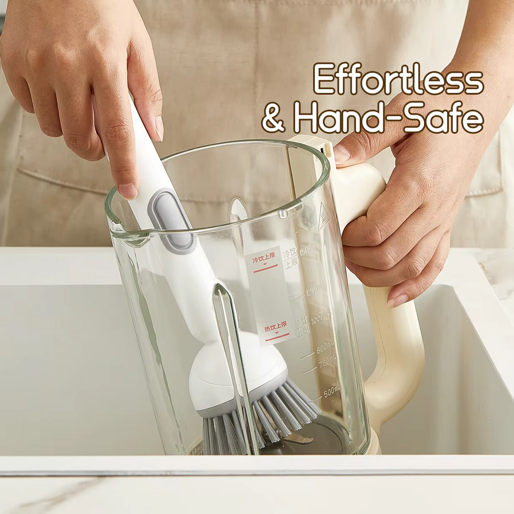 Kitchen Cleaning Adjustable Handle Brush With Soap Dispenser Refillable PET Portable Head For Dishes Pans Pots (Random Colour)
