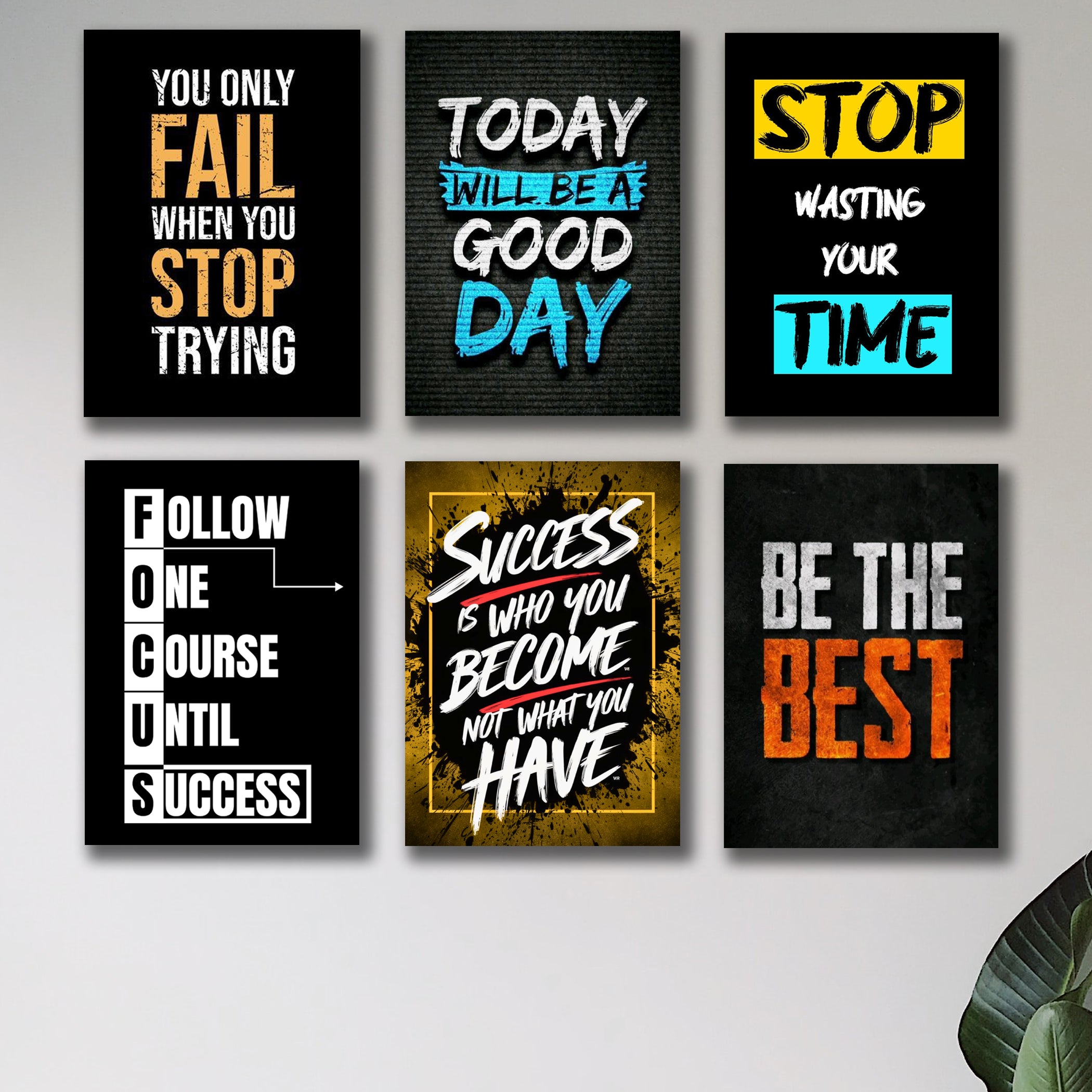 set of 6 Motivational wooden canvas frames for wall decore / sticky phototiles frames