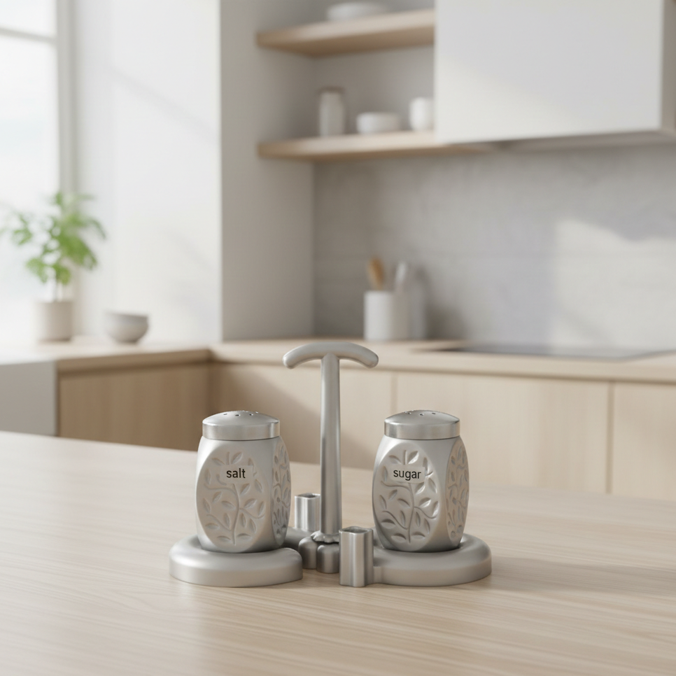 Premium Kitchen Salt and Sugar Pot Set �Stylish Aluminium Storage Containers (1�0 LTR Capacity) ~ Random Color