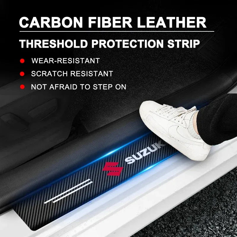 Set Of 4 Carbon Fiber Car Door Sill Protector Stickers 2 Pcs 23.5 Inches 2 Pcs 15.5 Inches Scratch Resistant | Random Design