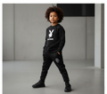 Kids PLAYBOY Printed Stylish Black & Black Tracksuit Set | Winter Fleece Sweatshirt & Trouser Outfit for Boys & Girls �Warm & Trendy small