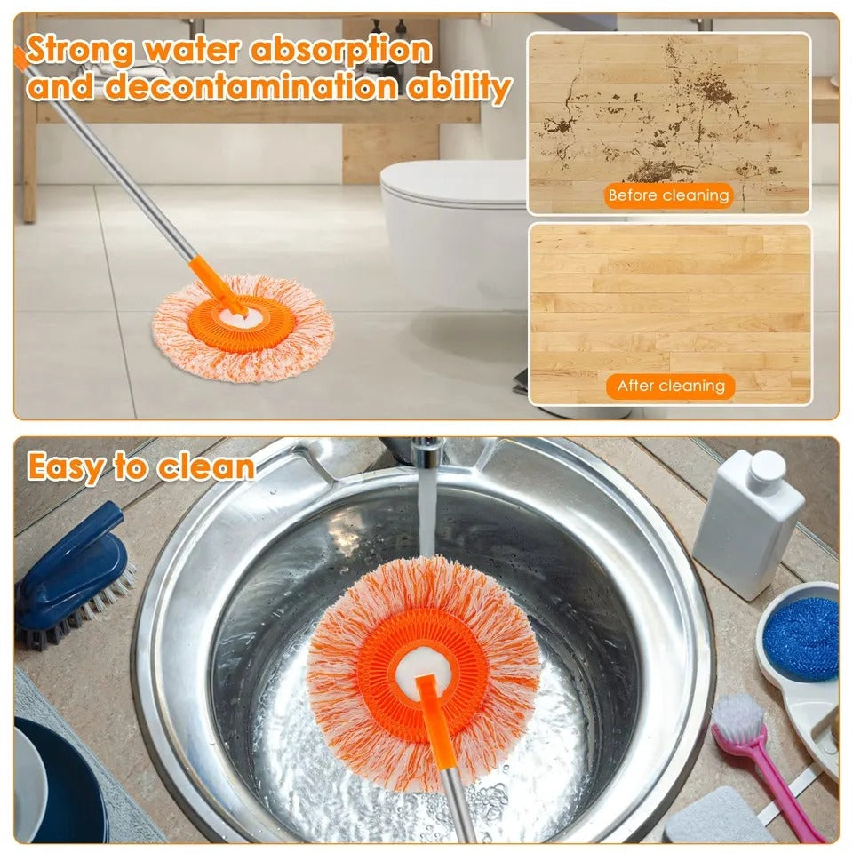 360? Rotating Microfiber Mop | Round Shape | Extendable Adjustable Stick | Floor Cleaning Accessories for Home - Length 36 Inch
