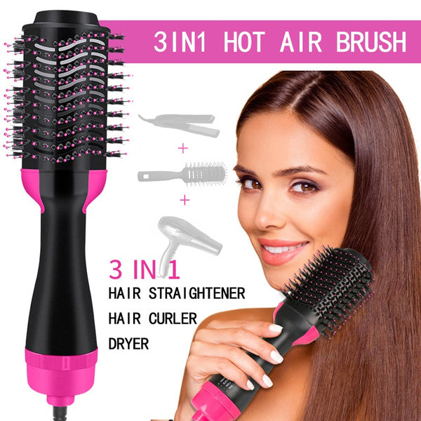 3-in-1 Hot Air Brush �Professional One-Step Hair Dryer, Straightener, and Curler