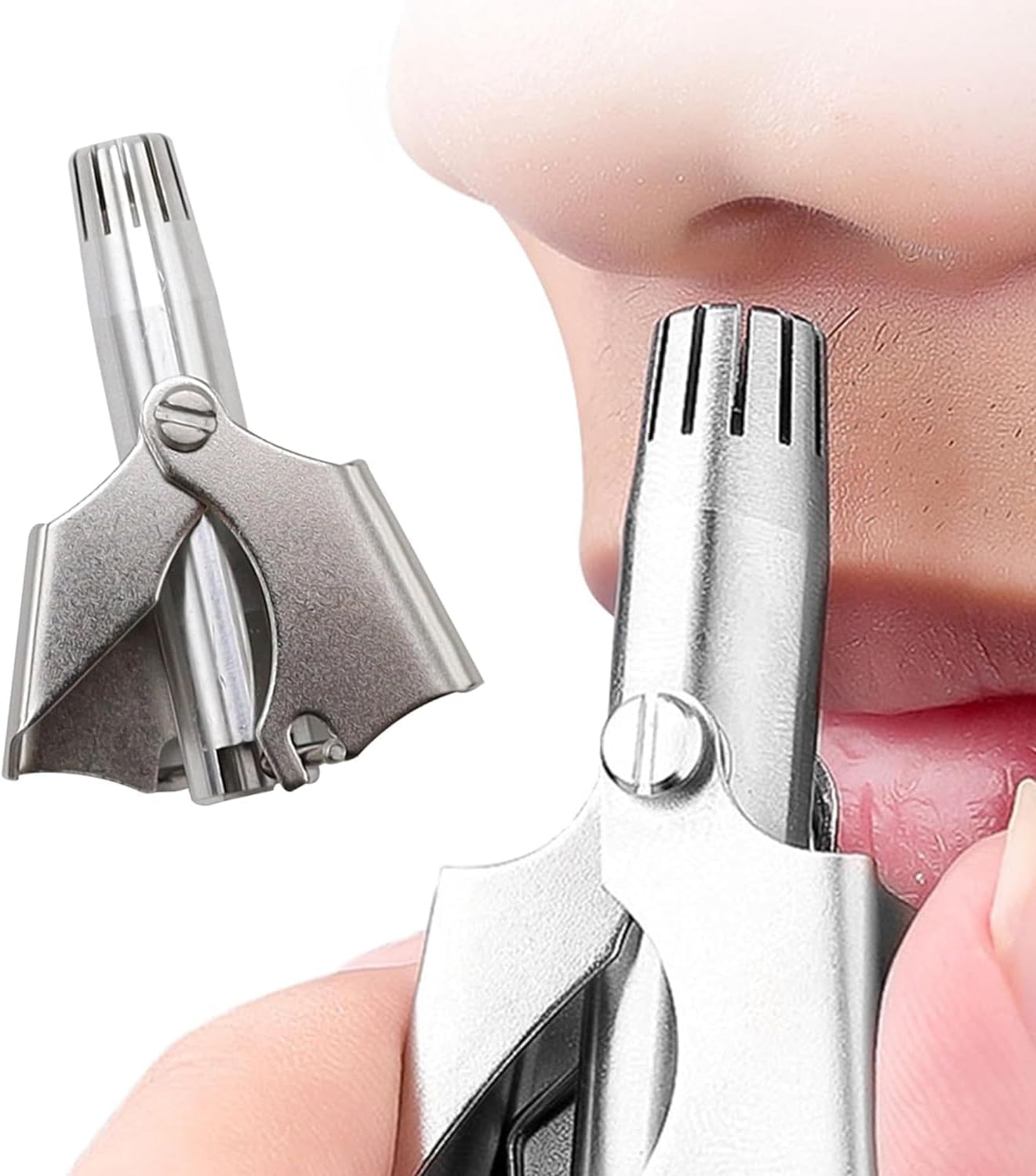 Stainless Steel Manual Nose Hair Trimmer �Portable 6-Teeth Precision Trimming Tool with Drawstring Bag and Brush