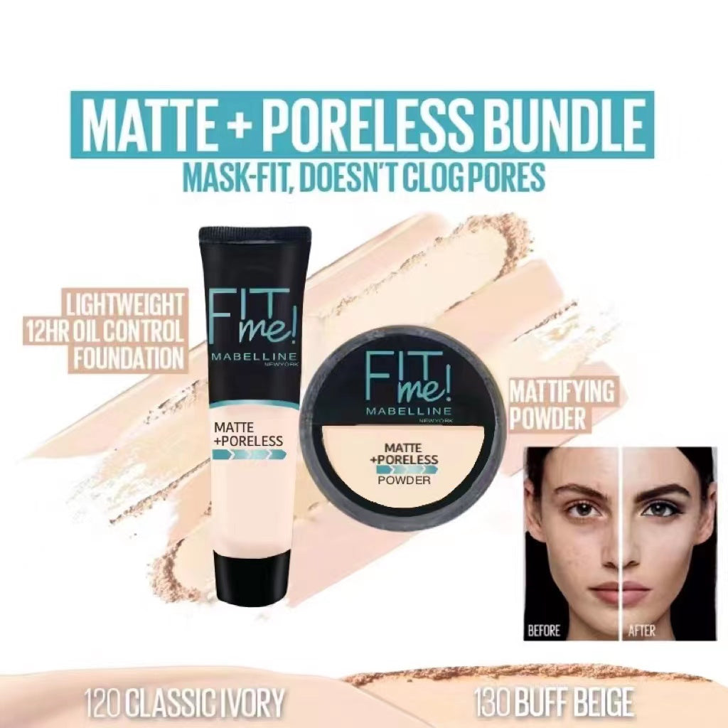 2-in-1 Makeup Deal �Liquid Foundation &amp; Face Powder Combo for Smooth, Flawless Finish �Budget-Friendly Beauty Set - Ivory Shade
