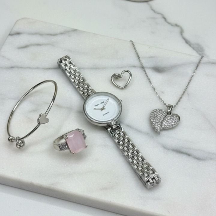 Elegant Heart & Stone 5-Piece Women? Jewelry Gift Set ~ Imported