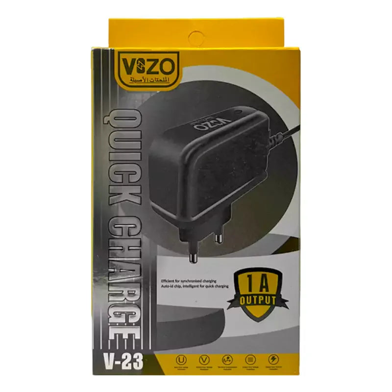 V23 �Simple Micro USB Charger with Built-in Cable | Best Quality Charger Android - Vizo V23 Charger - Mobile Phone Charger ( Random Color )
