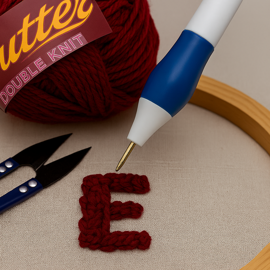 3D Embroidery Punch Needle Kit with 10 Inch Wooden Hoop, Jute Cloth (20x36 inch), Thread, Scissors & Tools �Complete Handcraft Embroidery Set (Maroon Yarn)