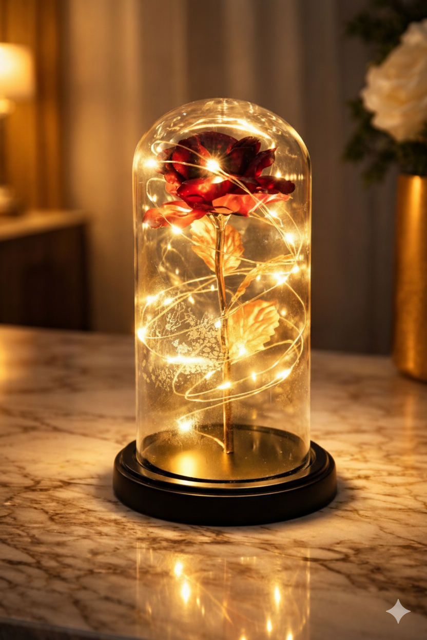 The Perfect Valentine? Gift! Flower Rose LED light with Glass Dome Romantic, Perfect for Valentine's Day, Anniversary, Birthday, and Home D?or Random Design