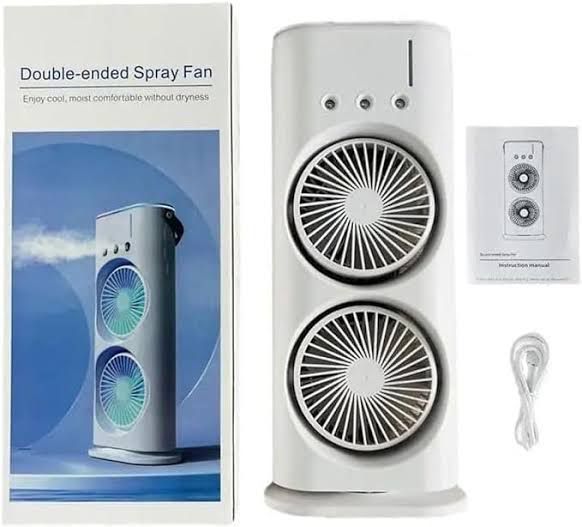 Double-Ended Spray Water Mist Fan �Dual Fan Cooling with 90? Rotation, RGB Lights, and Strong Brushless Motor �USB Powered Desktop Air Cooler | 16 Inches