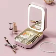 Portable Folding Makeup Mirror Jewellery Box �3-Color LED Beauty Mirror, Multi-Function Personal Care Organizer