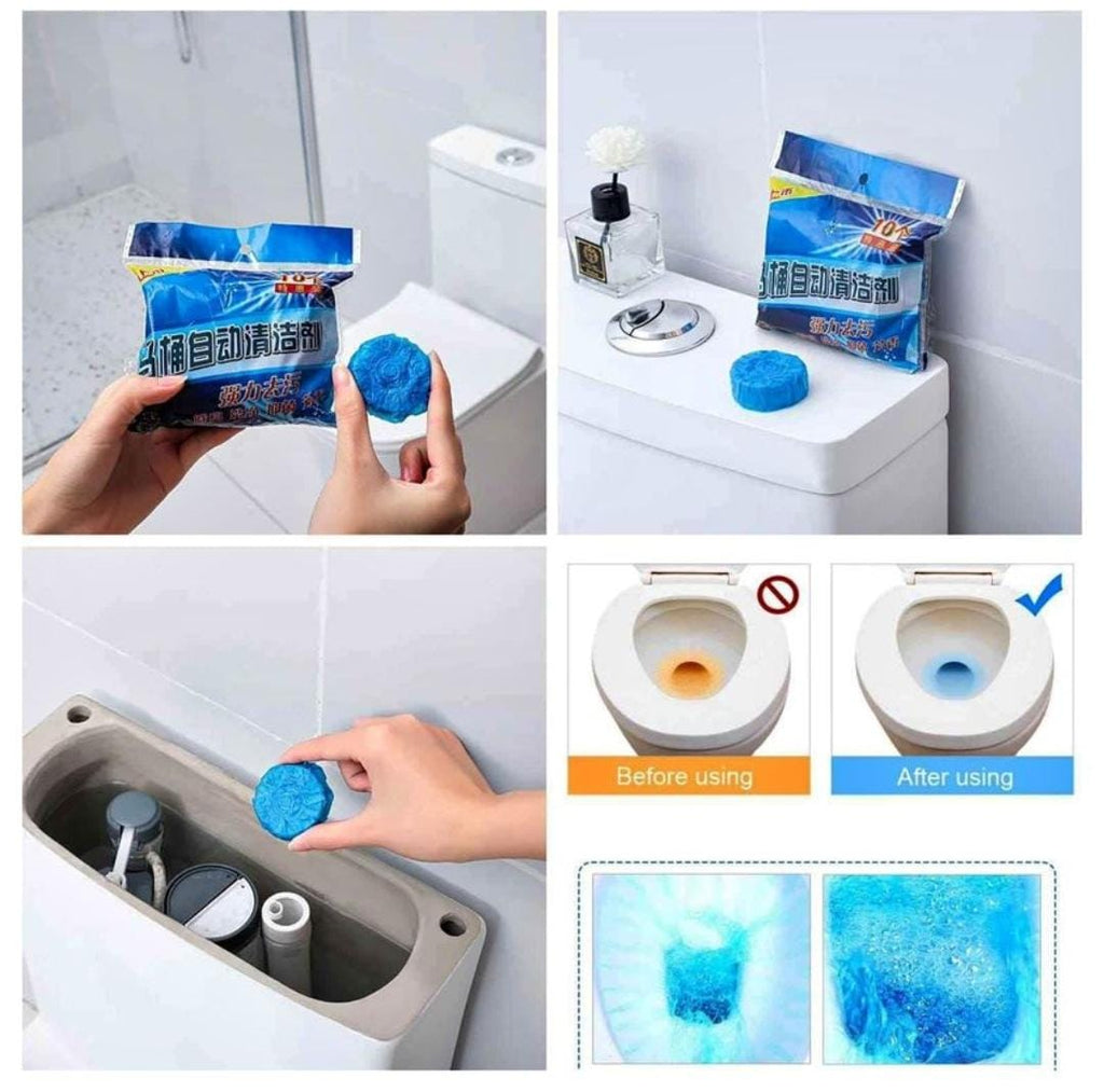 Eco-Friendly Toilet Bowl Cleaner & Deodorizer Tablets (10pcs) �Automatic Tank Flush Blue Cleaning Tablets for Fresh & Hygienic Toilets