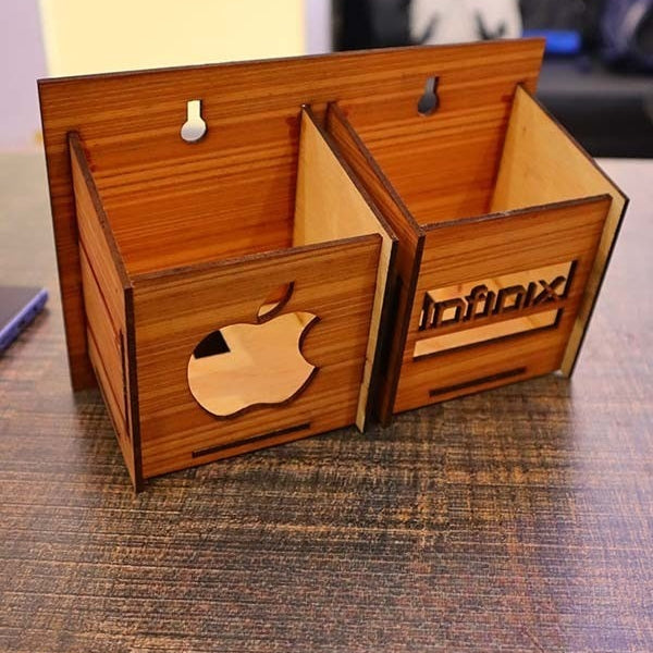 Wall Mounted Wooden Mobile Charging Holder �Phone & Charger Organizer for Home & Office