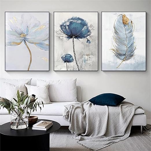 Set of 3 Fresh Posters �Flowers & Feather Wall Art Prints (8x11 Inches) with Double Tape