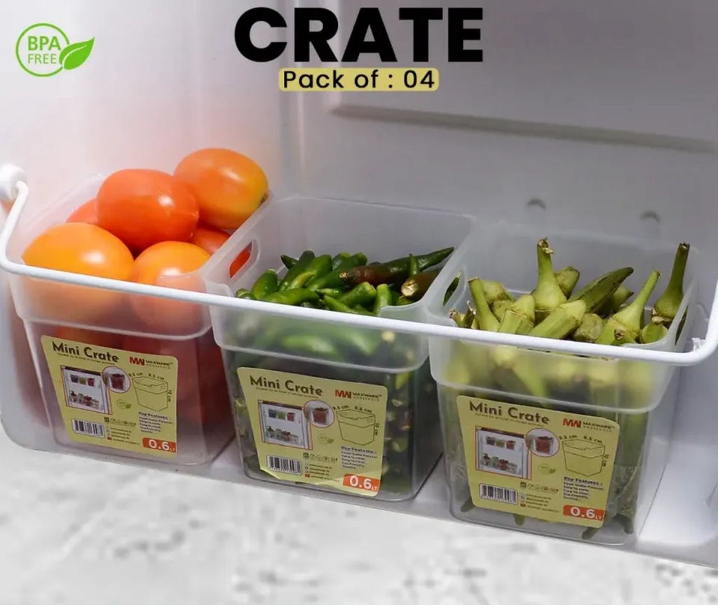 Refrigerator Food Storage Box Set �4 Pcs Mini Crate Organizers (0.6L Each)
