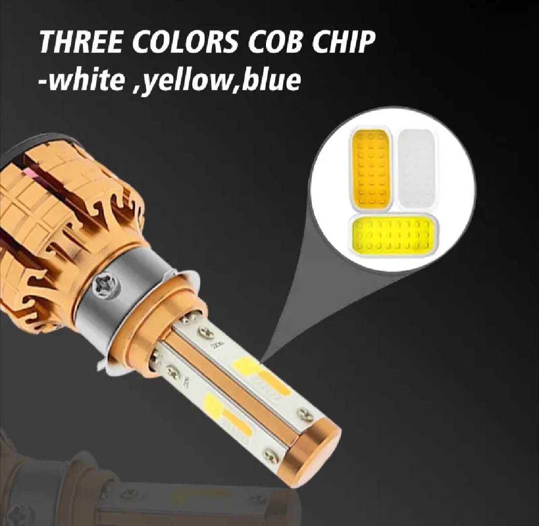 M3 LED Motorbike Headlight Bulb with Cooling Fan �55W 3-Color Flash (White/Yellow/High Beam) Waterproof Universal Fit