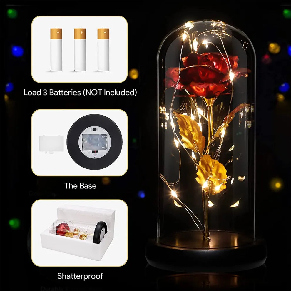 The Perfect Valentine? Gift! Flower Rose LED light with Glass Dome Romantic, Perfect for Valentine's Day, Anniversary, Birthday, and Home D?or Random Design