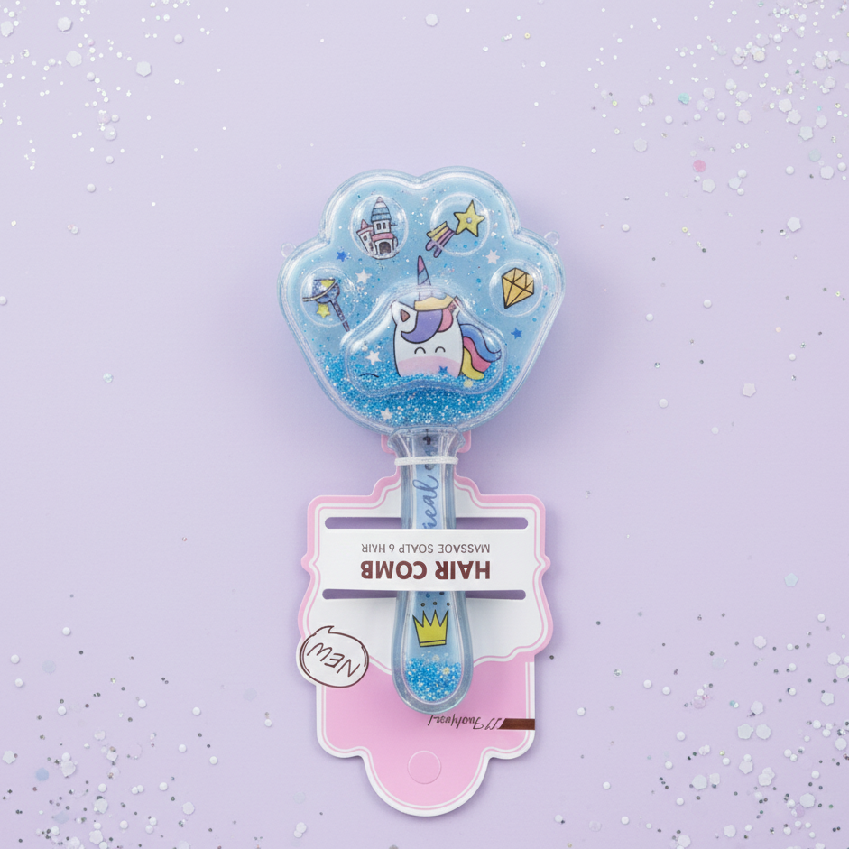 Magical Unicorn Paw-Shaped Glitter Hair Brush & Scalp Massager ( random colour)