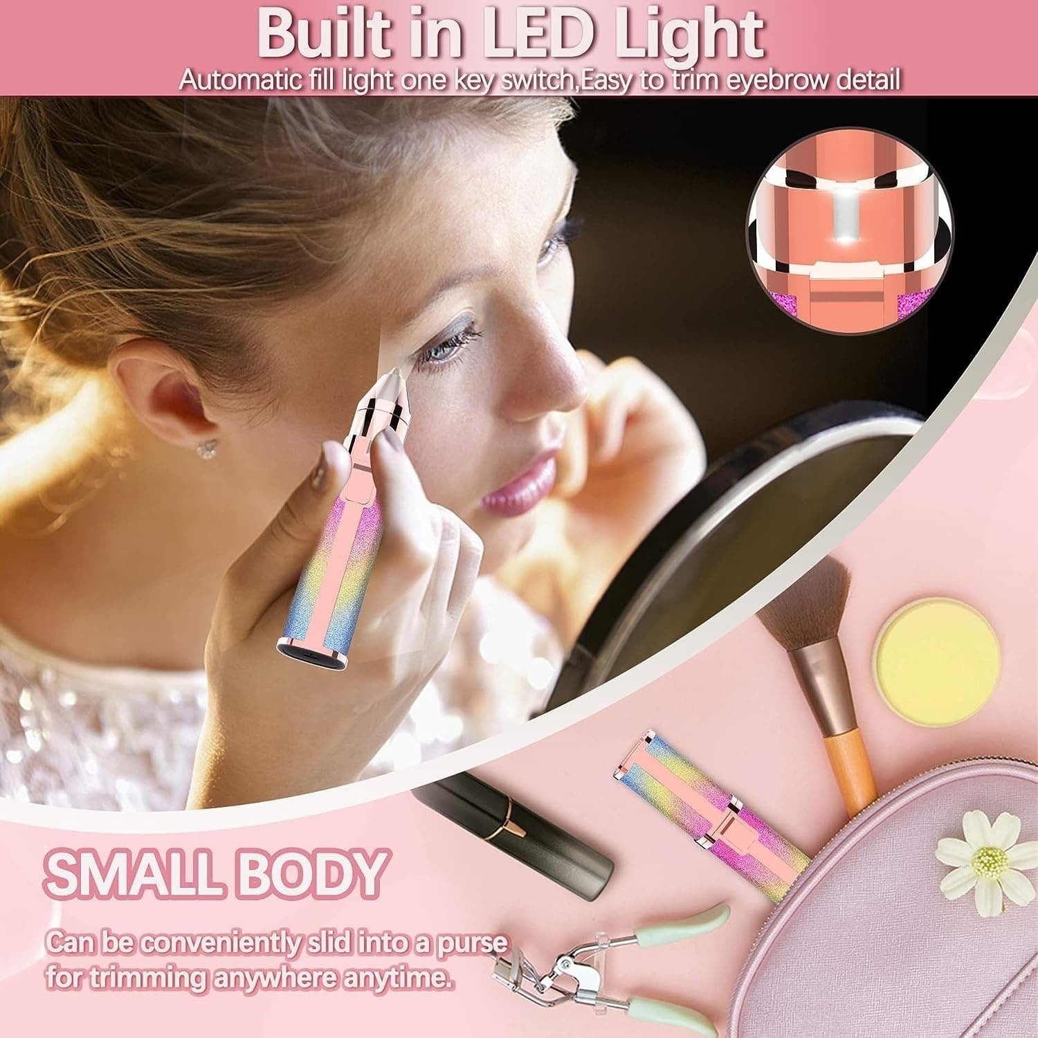 Portable Precision Electric Eyebrow Trimmer with Built-in LED Light �Compact & Travel-Friendly Grooming Tool