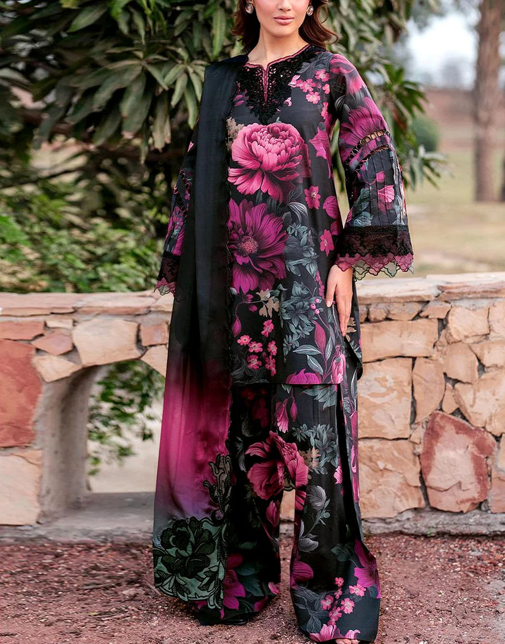 Iznik Digital Printed 3Pc Embroidered Lawn Unstitched Suit with Chiffon Dupatta �Summer Collection 2026