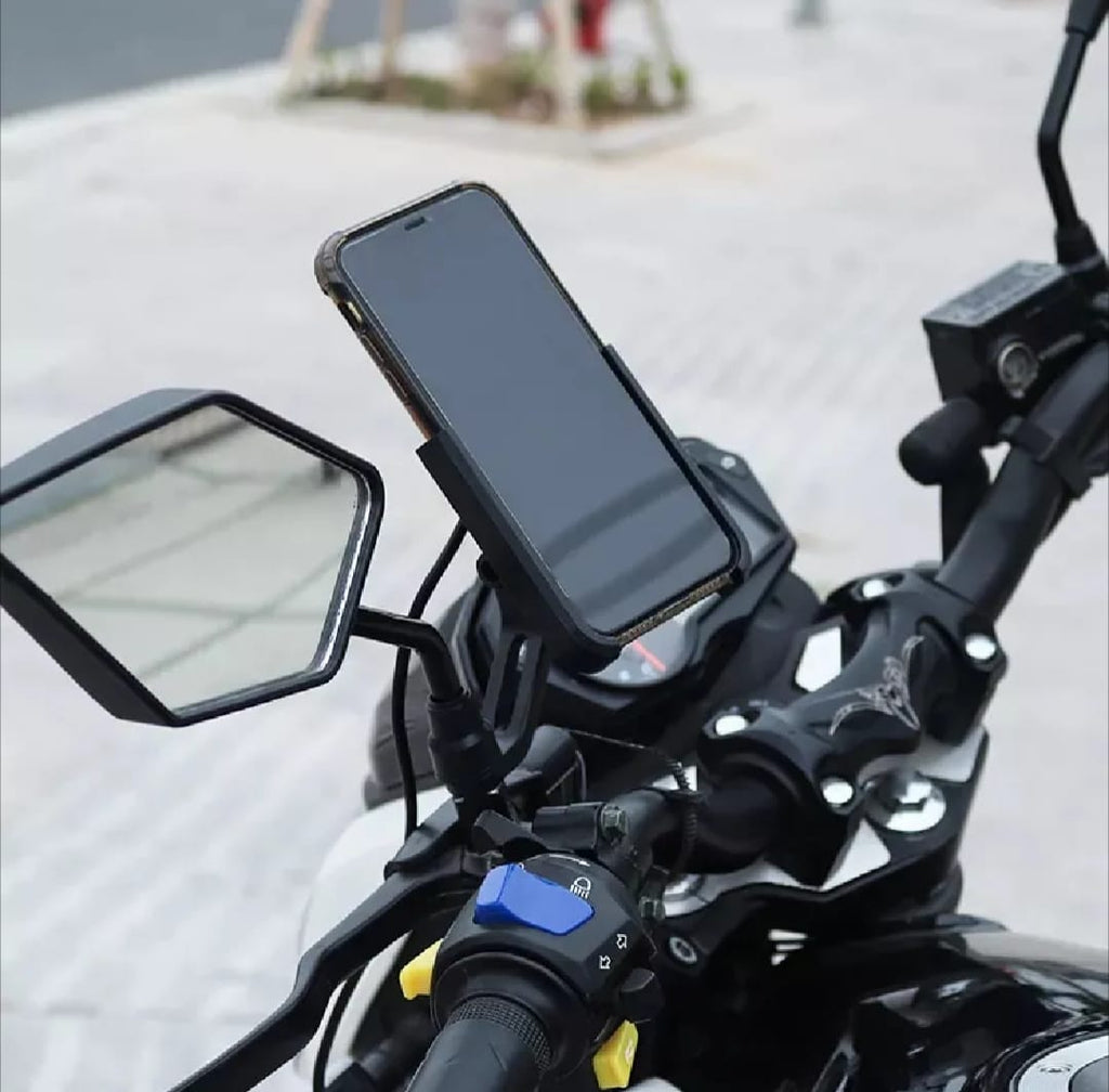 Motorcycle Mobile Holder With Charger Aluminium Body Durable And Convenient