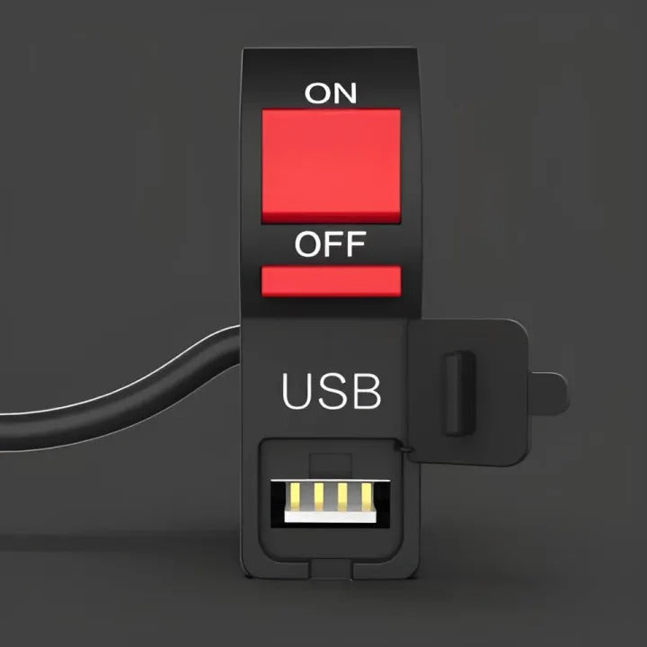 Universal Motorcycle Handlebar Switch with USB Port 5V 2A �ON/OFF Button & Extra Lights Control Switch for Bikes