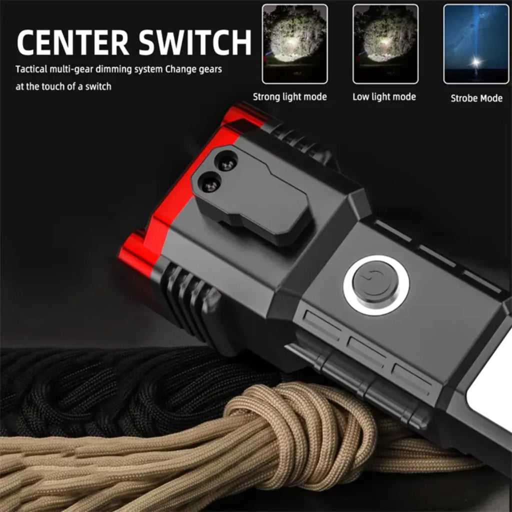 High Power LED Torch Light Rechargeable Flashlight With Tactical Hammer And Power Bank Providing Strong Brightness (Random Color)