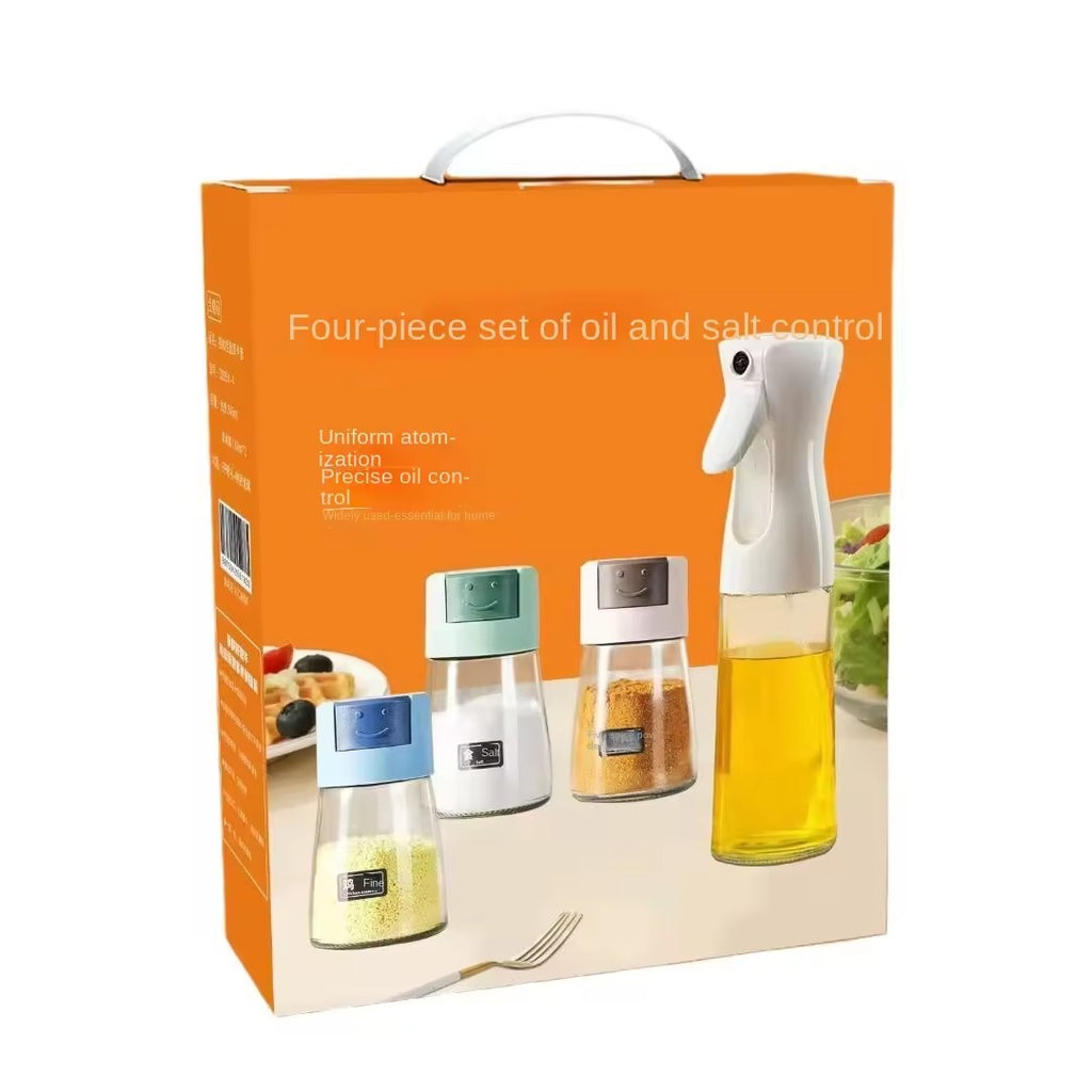 4Pcs Oil And Spice Countertop Set Daisy Glass Seasoning Organizer With 3 Jars 180ml And 1 Oil Bottle 245ml