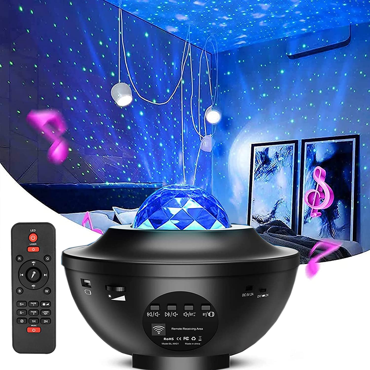 Colorful Starry Sky Galaxy Projector Nightlight Child Bluetooth USB Music Player Star Night Light Romantic Projection Lamp Gifts(with remote )